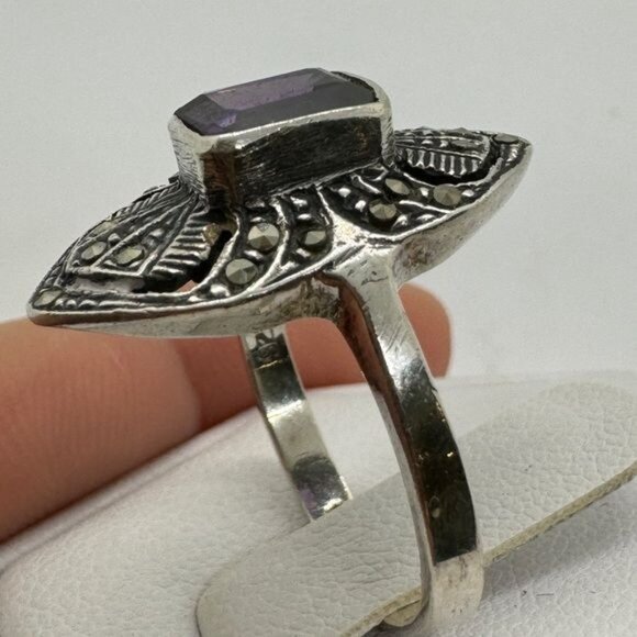 Sterling Silver Amethyst Ring size 7.5 Vintage Antique Style .925 - Picture 4 of 9